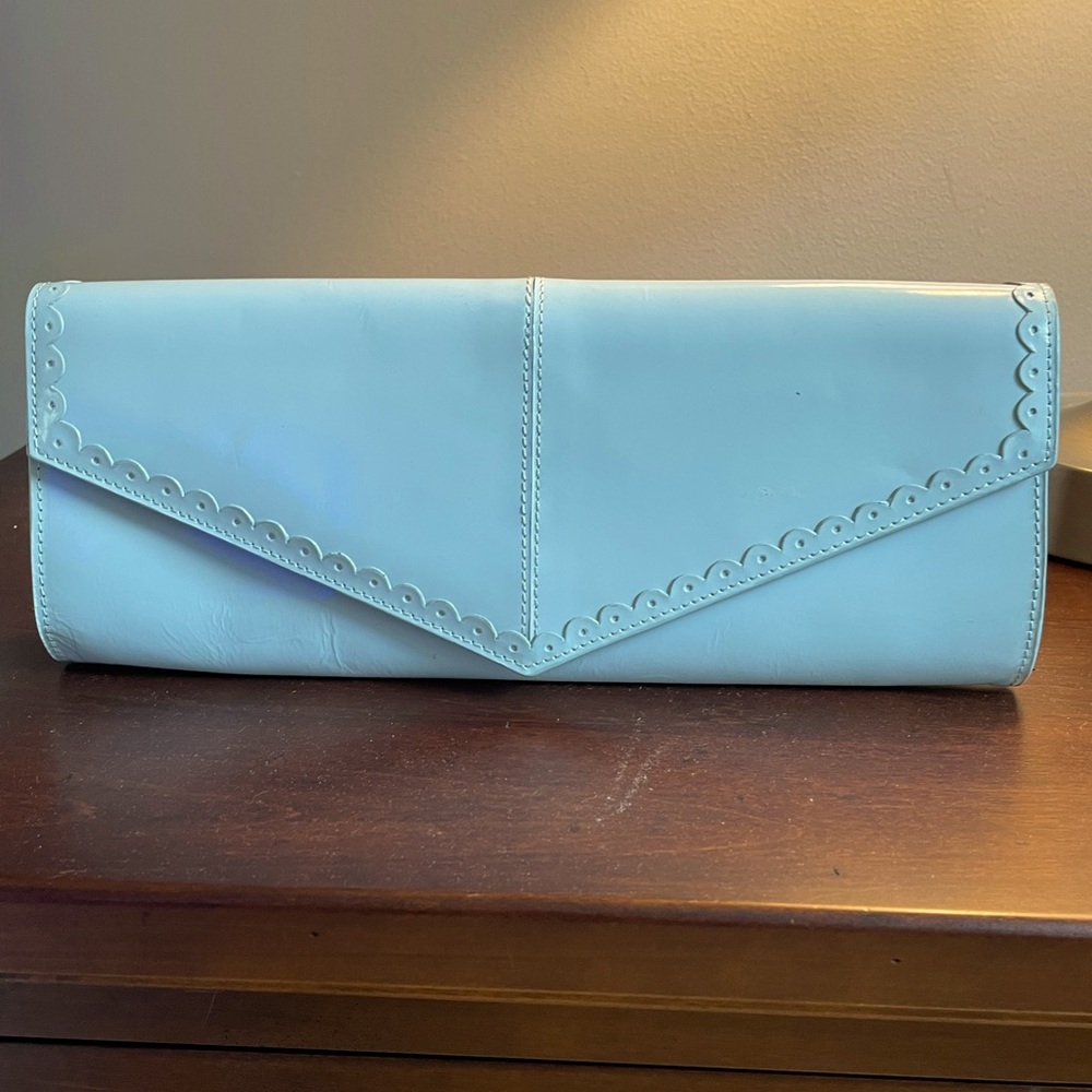 Via Spiga powder blue leather clutch bag.